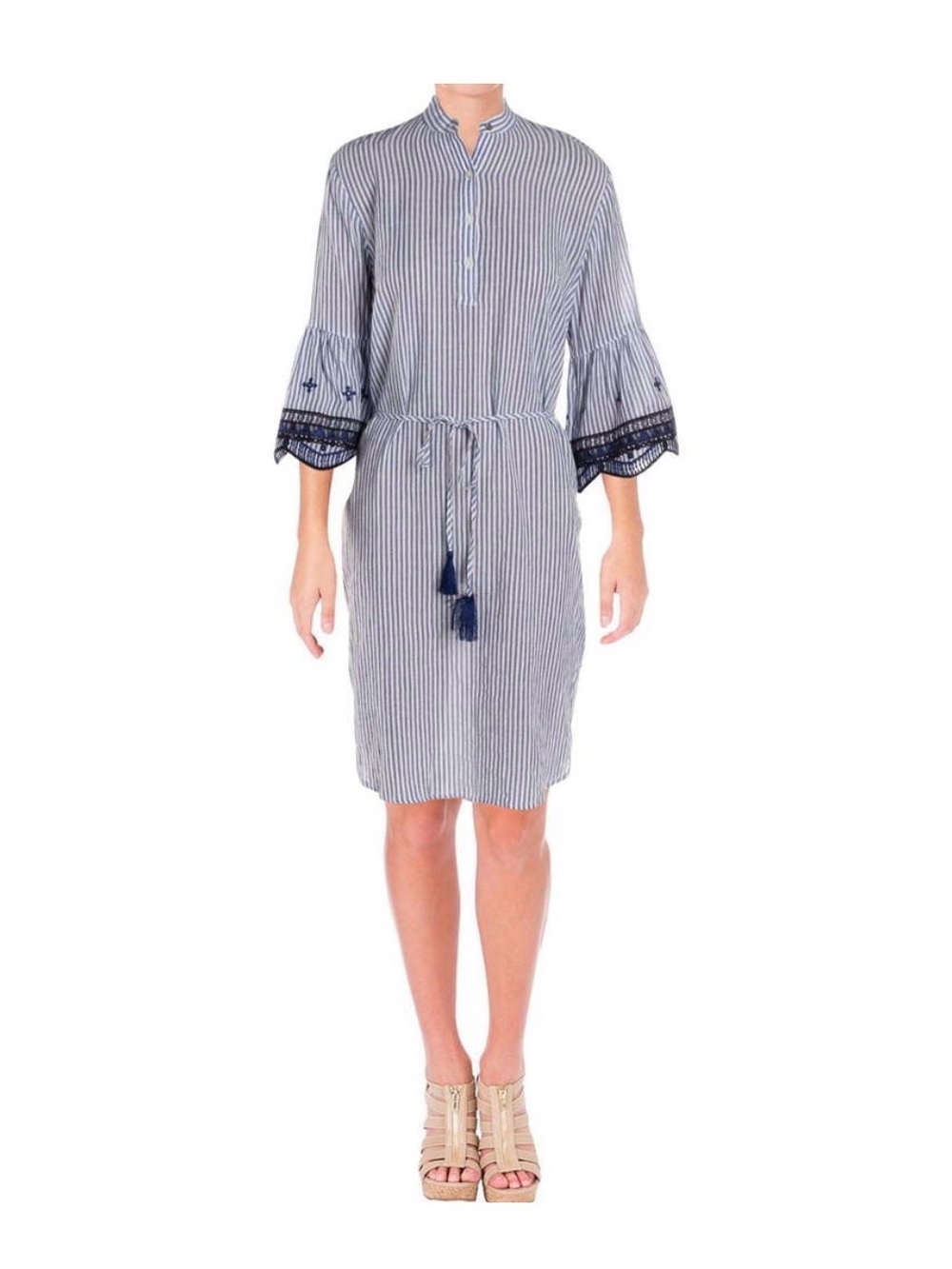 Lauren Ralph Lauren Stripe Embroidered Boho Dress Coastal Grandma Euro Summer